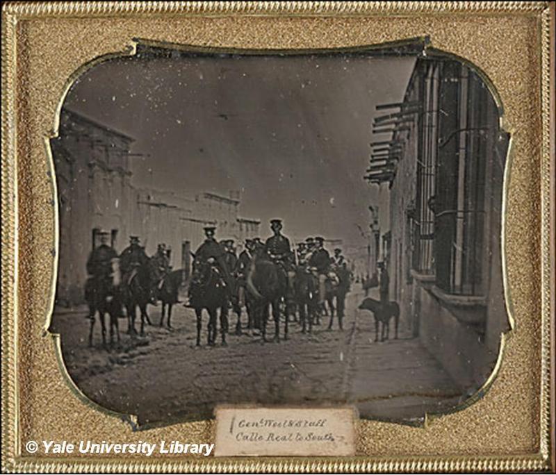 General John Ellis Wool y Estado Mayor en la calle Real, en Saltillo. 1847